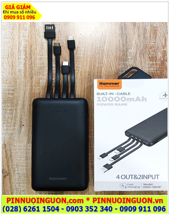 Sạc dự phòng HAM-18CAP, Pin sạc dự phòng HAM-18CAP Buil-In-Cable (chuẩn 10 000mAh) /với 4 dây USB sạc gắn sẳn vào Box